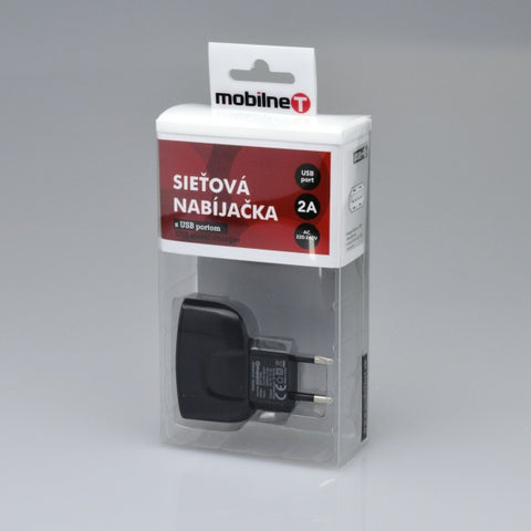 Mobilnet sieťová nabíjačka 2A, 1x USB, čierny